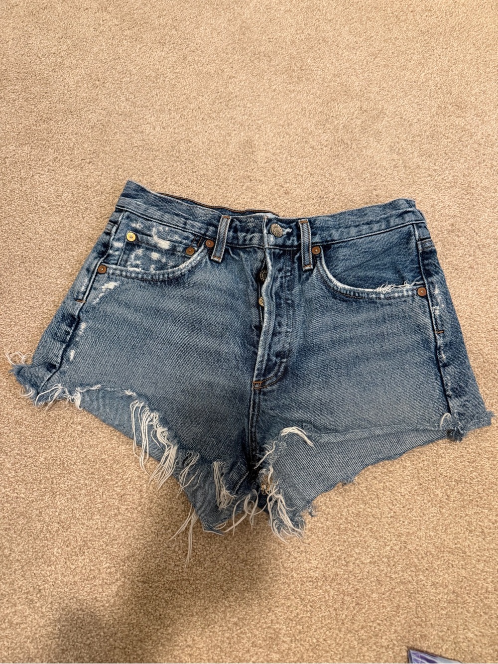 AGOLDE Washed Blue Distressed Cutoff Jean Shorts